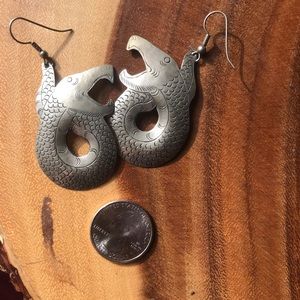 Silver snake dangle earrings